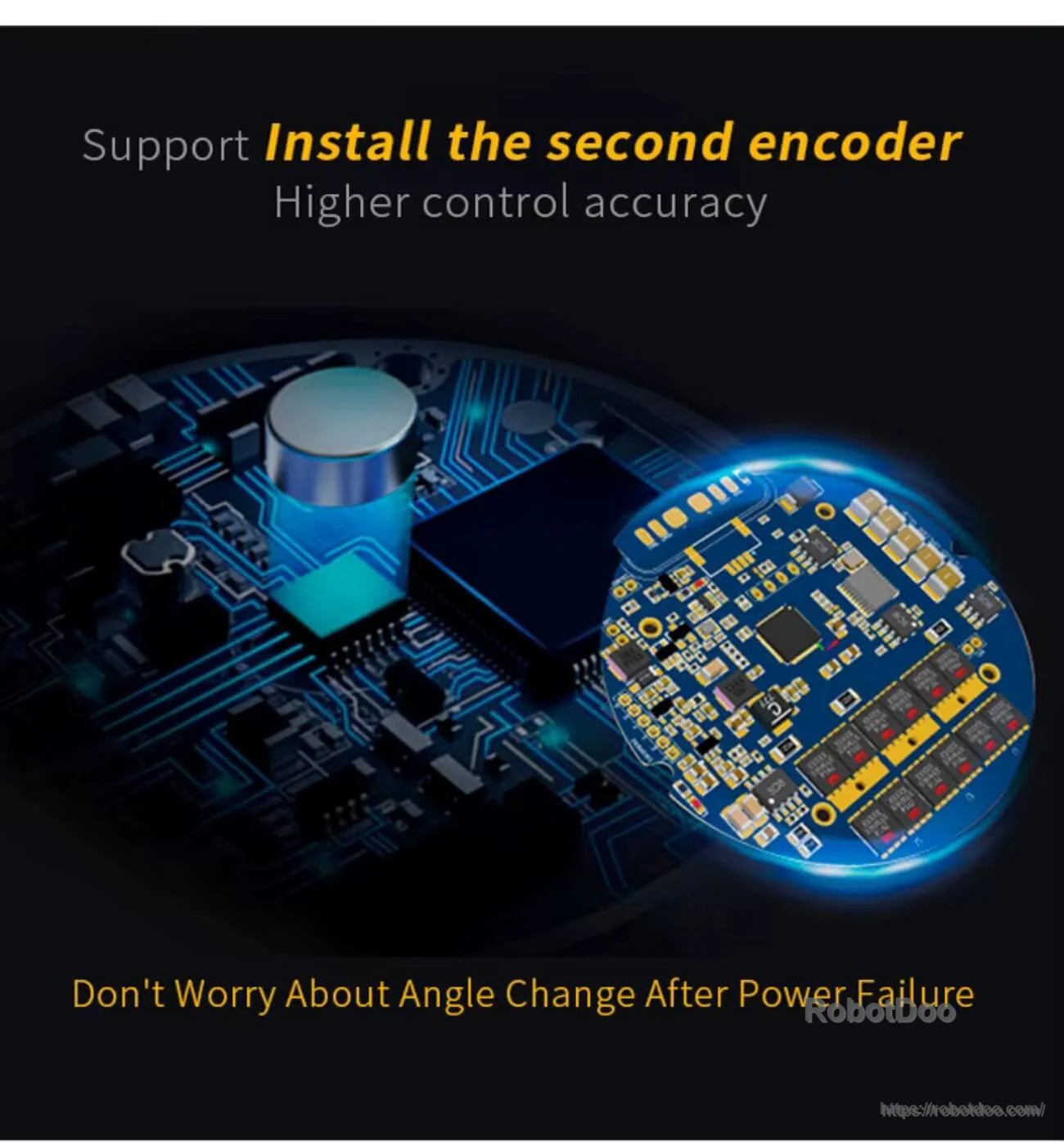 Graphic highlighting support for installing a second encoder for higher control accuracy on RMD-X V3 motors