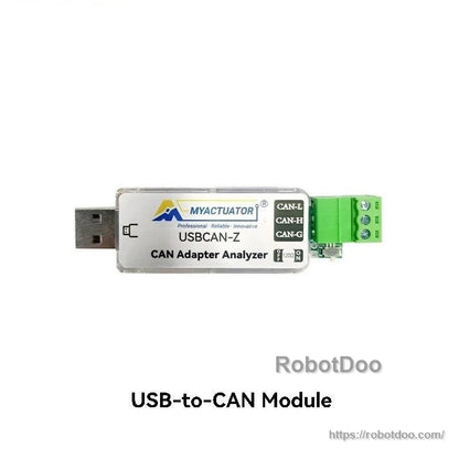 USB-to-CAN adapter module labeled MyActuator USBCAN-Z with green terminal block