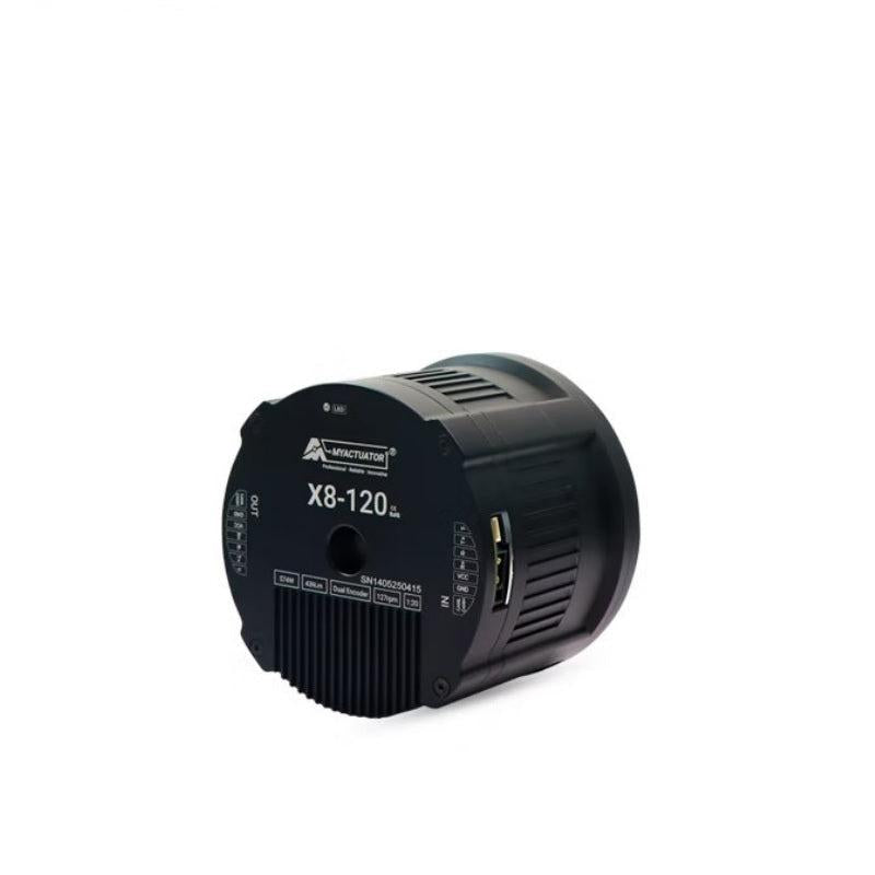 Angled view of X8-120 actuator housing showing side ventilation slots and connector recess