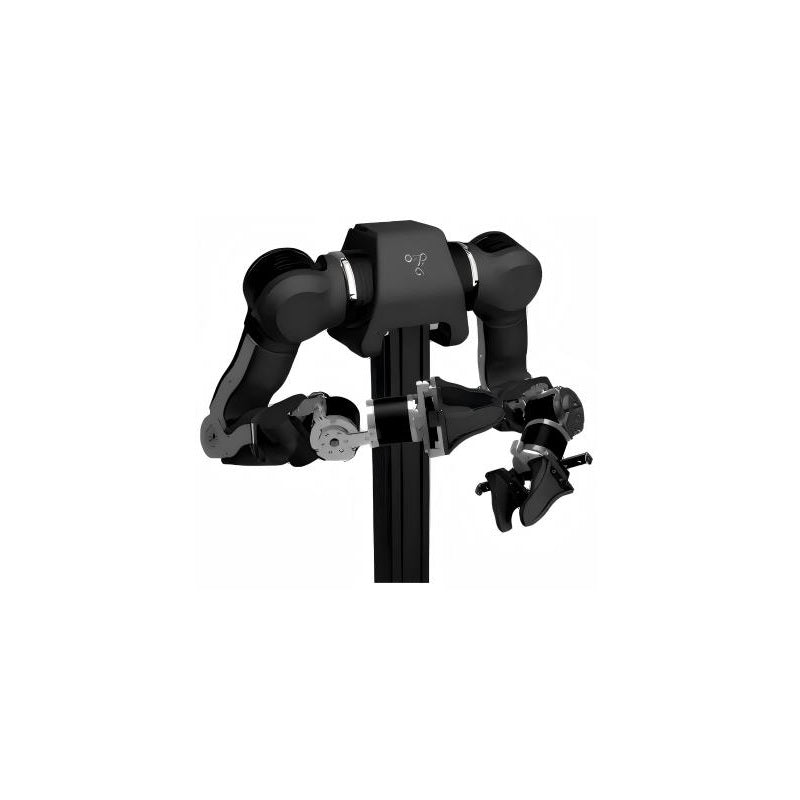 OpenArm Kit bimanual 7DOF robotic arm kit on vertical stand, dual arms with grippers folded forward
