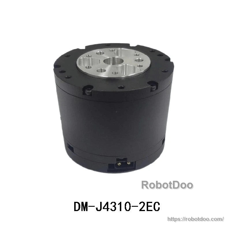 DM-J4310-2EC actuator module close-up, cylindrical housing with silver mounting plate