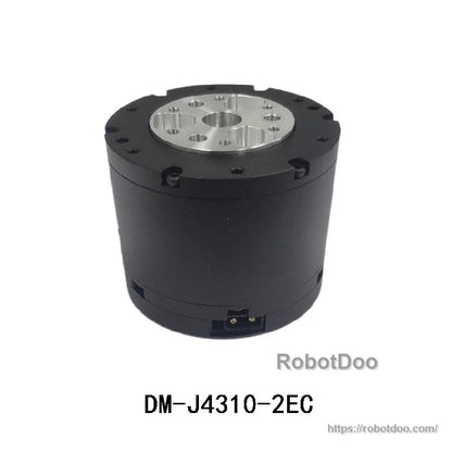 DM-J4310-2EC actuator module close-up, cylindrical housing with silver mounting plate