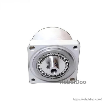 Rear view of MINIF reducer showing internal bearing ring and central output hub on square housing