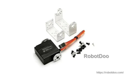 RDS3115 servo motor kit with metal brackets, output horn, screws, and 3-wire connector