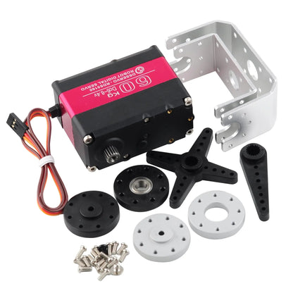 RDS5160 servo motor with mounting brackets, control horn arms, discs, cable, and hardware