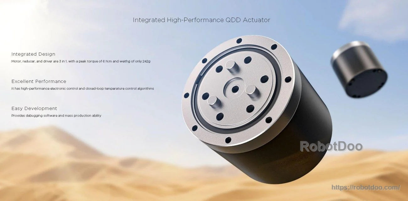EduLite 05 integrated high-performance QDD actuator overview highlighting integrated design, performance, and easy development