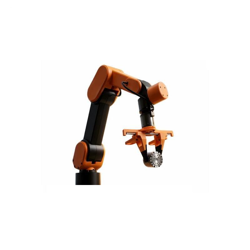 ROBSTRIDE Edulite A3 6-DOF desktop robot arm close-up, orange joints with gripper end-effector