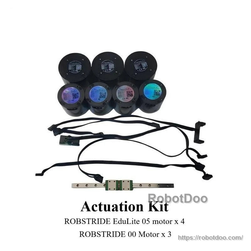 Actuation kit contents: ROBSTRIDE Edulite motors and wiring harness set, shown with motor count label