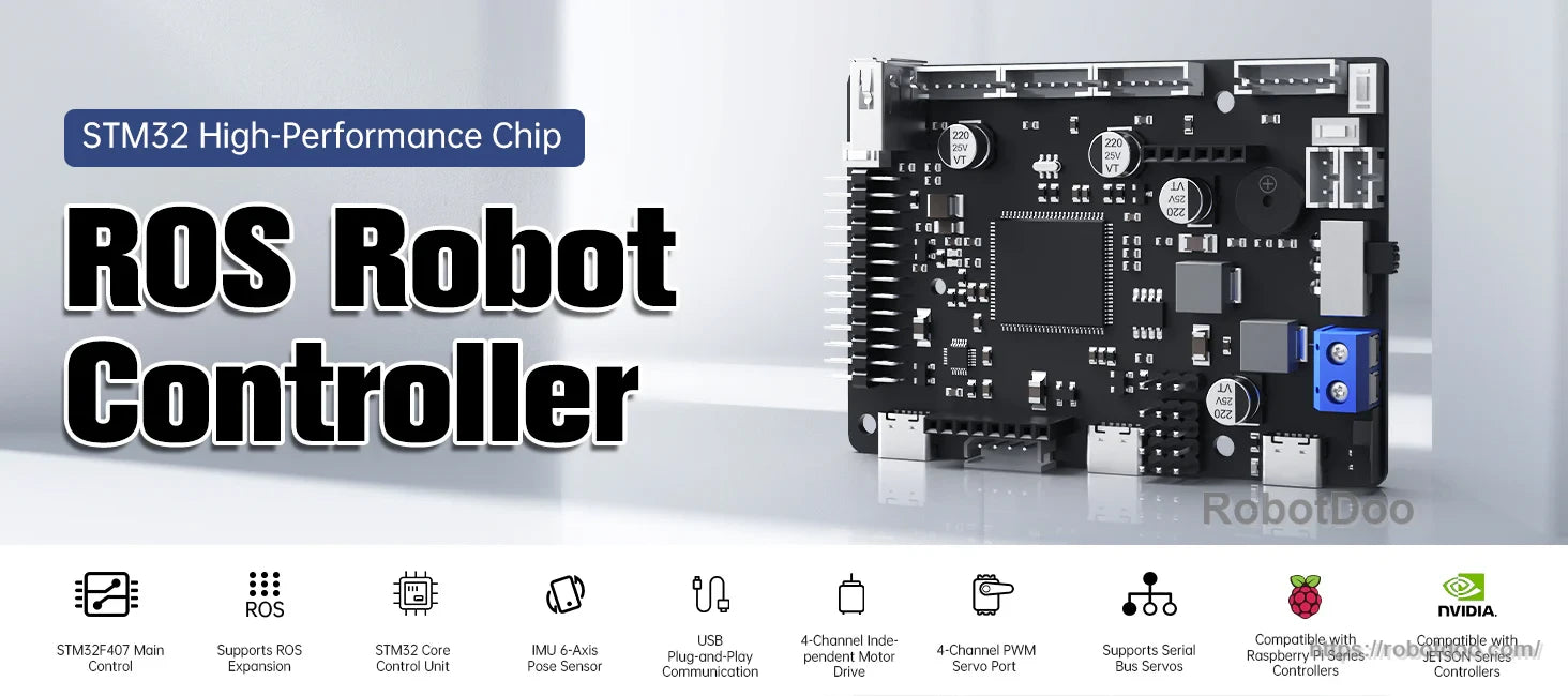 STM32F407VET6 ROS robot control board overview with encoder motor, servo, USB and SBUS interfaces