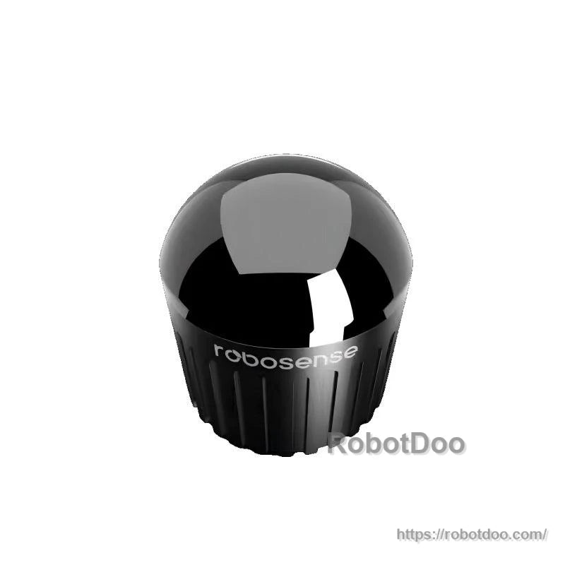 Angled top view of RoboSense Airy hemispherical LiDAR sensor with glossy dome housing