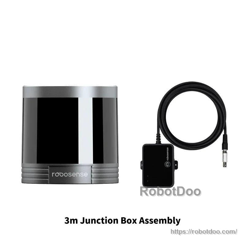3m junction box assembly next to LiDAR sensor, close view of junction box and attached cable