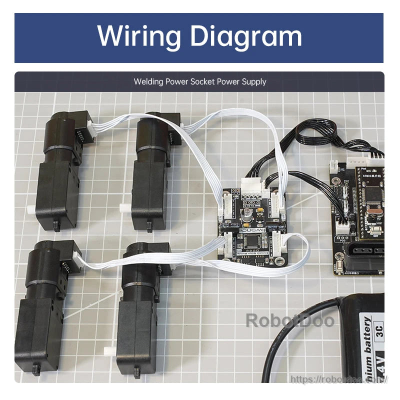 SA8870C 4-channel encoder motor driver board wiring example with four motors connected to a controller