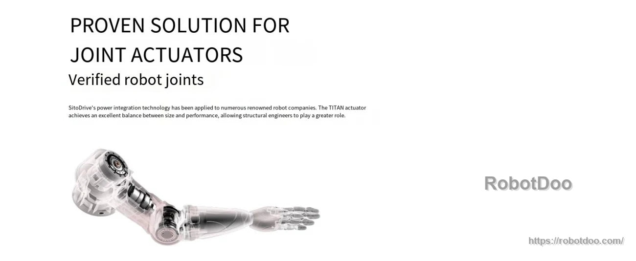 Joint actuator application banner with robotic arm illustration promoting a solution for robot joint actuation