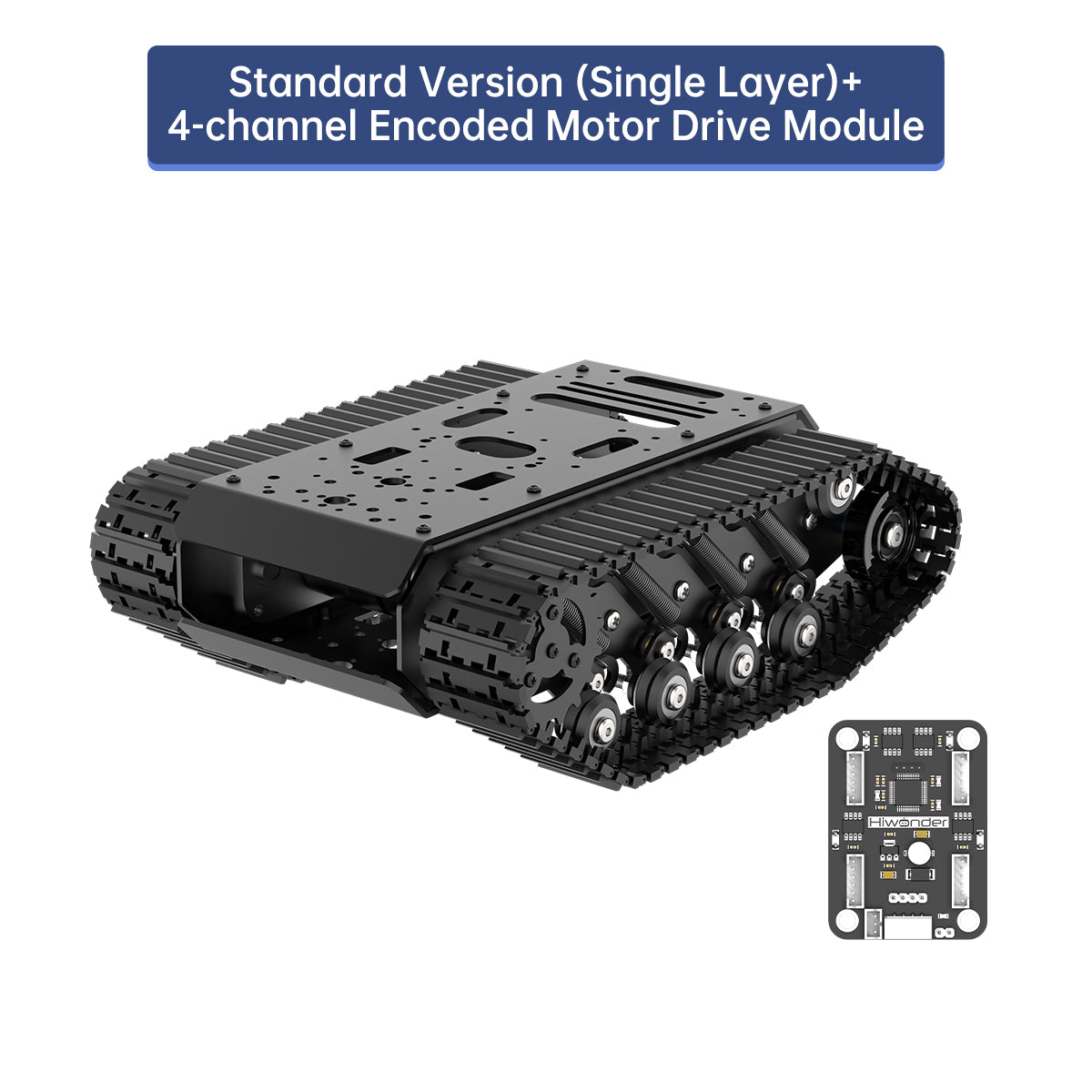 Standard single-layer tracked chassis version with 4-channel encoded motor drive module board