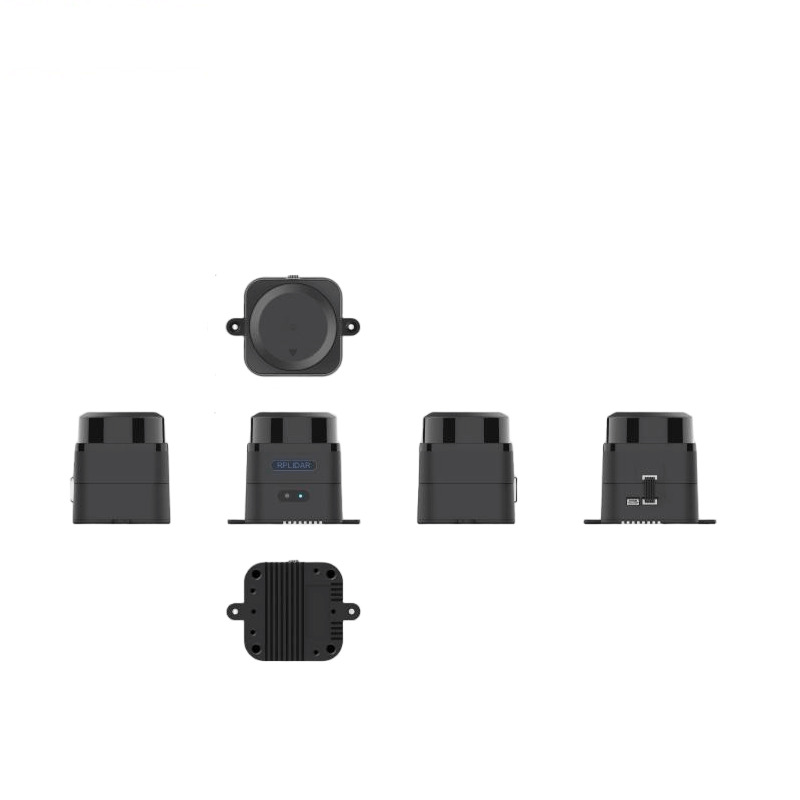 SLAMTEC Mapper M2M3 LiDAR sensor multi-view diagram showing top, front, side and bottom housing