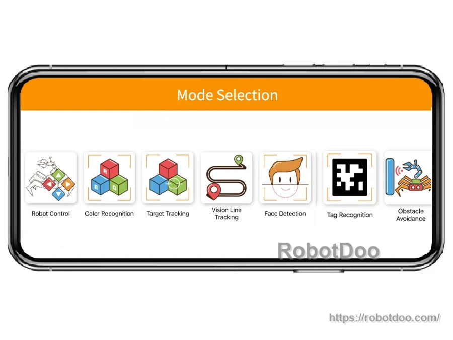 WonderPi mobile app mode selection for robot control and computer-vision functions