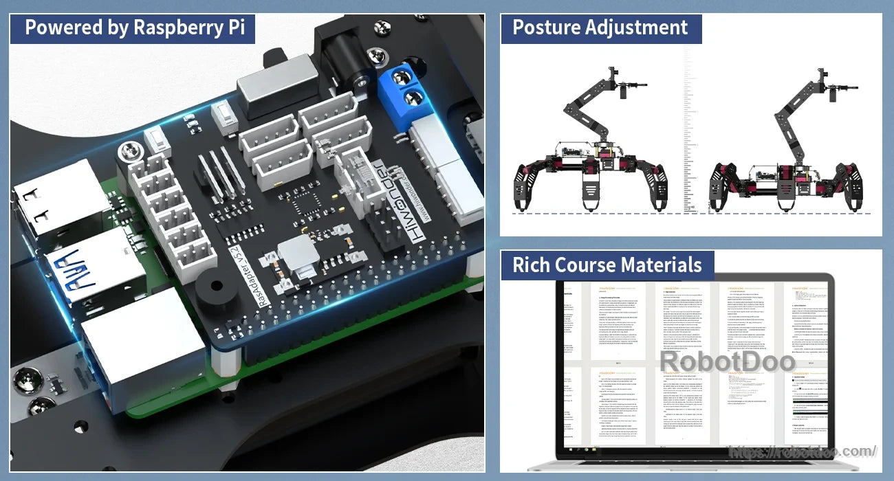 Raspberry Pi expansion board, posture adjustment controls, and course-material preview