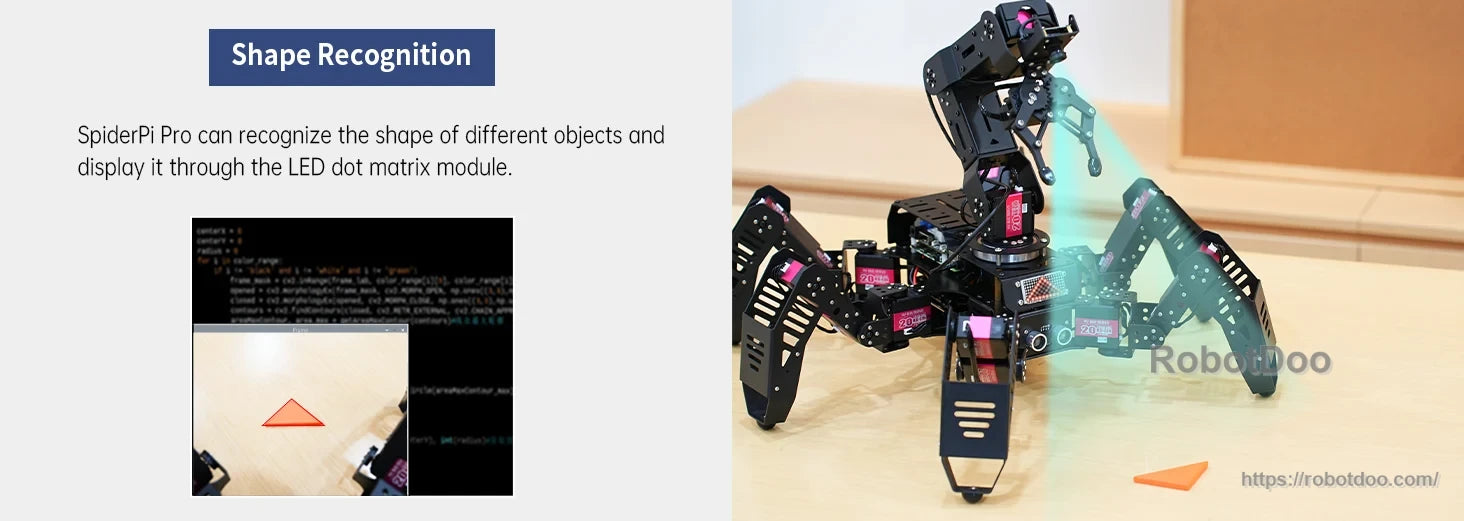 Robot recognizing an orange triangle with camera vision and LED display output