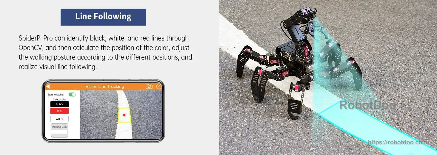 SpiderPi Pro following a colored line with camera-based visual line tracking