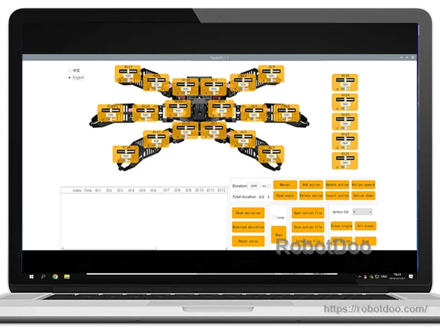PC software interface for editing hexapod servo positions and action sequences