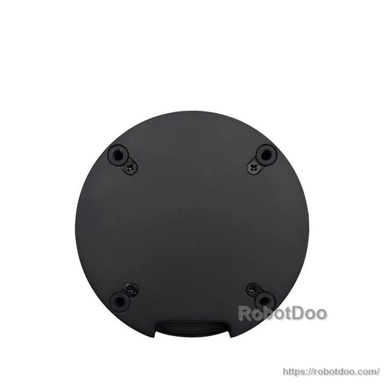 Back face view of round motor housing with four screw mounts around the perimeter