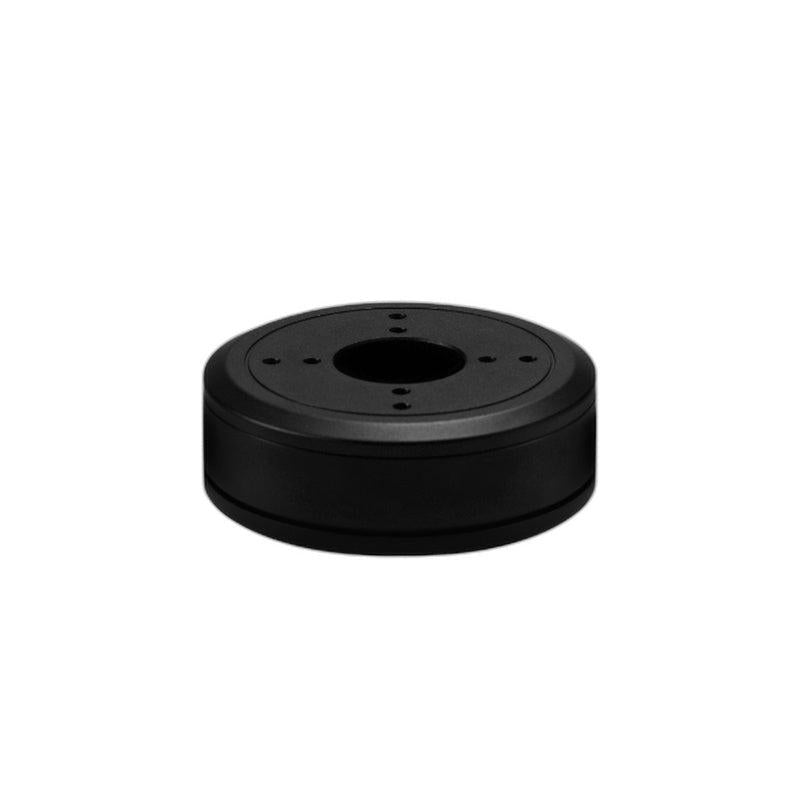 Side profile of round motor housing with central mounting bore and bolt pattern