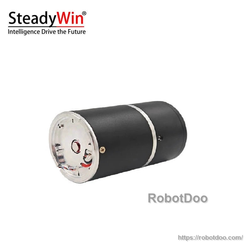 Angled side view showing back end of cylindrical gearmotor housing and rear plate details