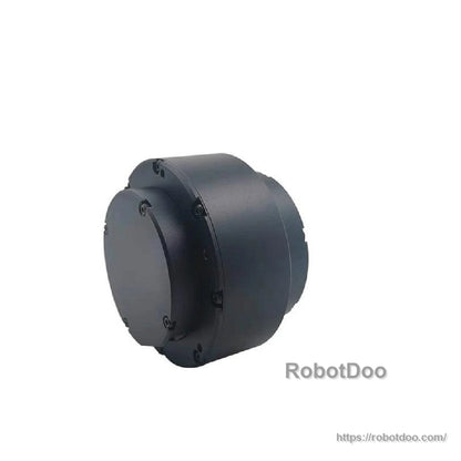 Side profile view of cylindrical motor housing showing stepped body and fastener ring