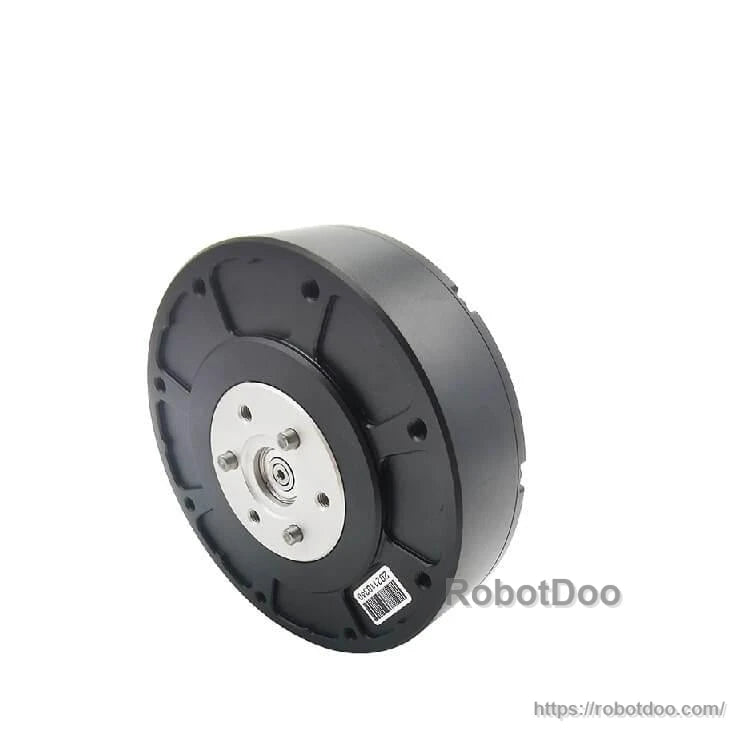 SteadyWin GIM8108-9 planetary reducer motor front at an angle showing central output flange and bolt pattern