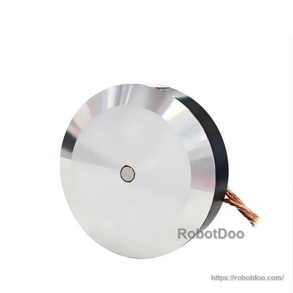 Rear view of motor with smooth metal back cover and wire bundle exiting the side