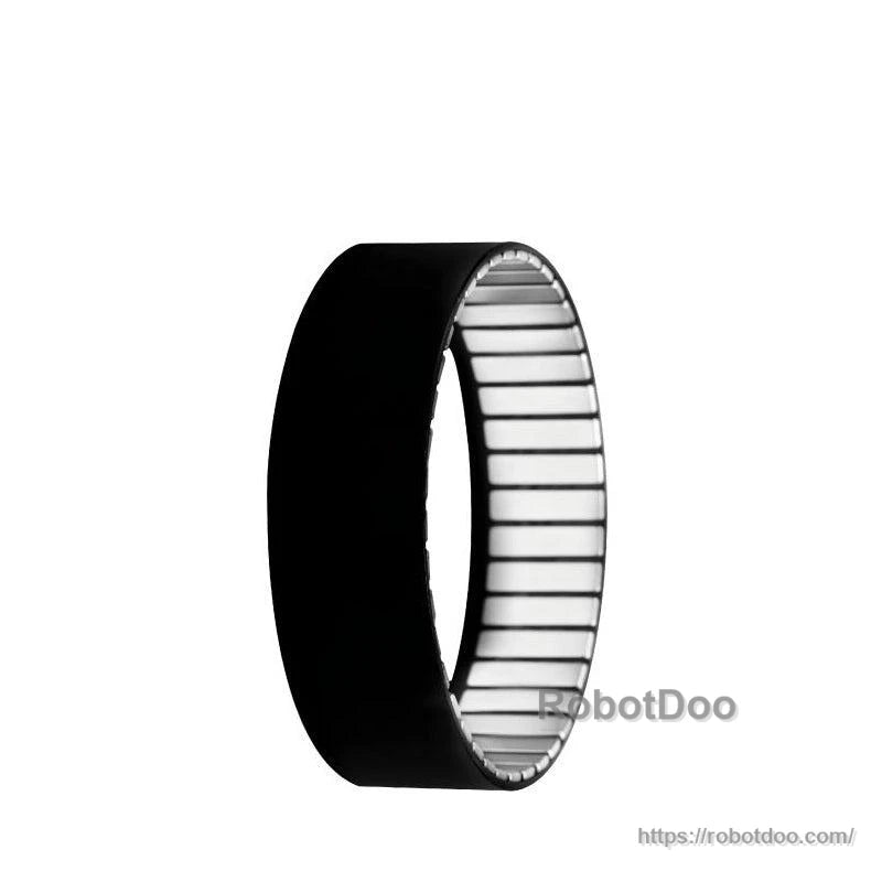 Black motor rotor sleeve or housing ring with internal ribs, side view
