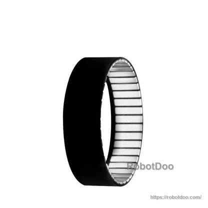 Black motor rotor sleeve or housing ring with internal ribs, side view