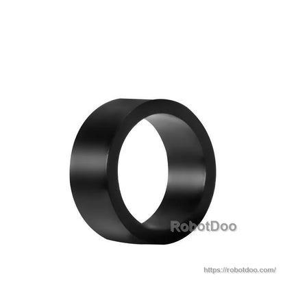 Black circular outer ring housing for micro motor, side view showing hollow center opening