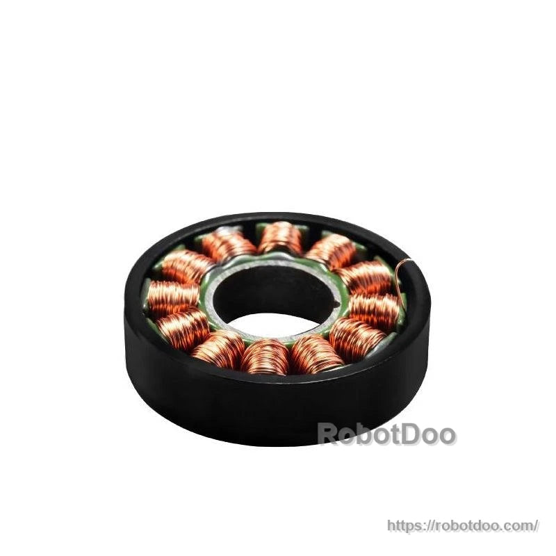 SteadyWin WK2205 / WK2205CH 12V motor stator installed in black outer ring housing, angled view
