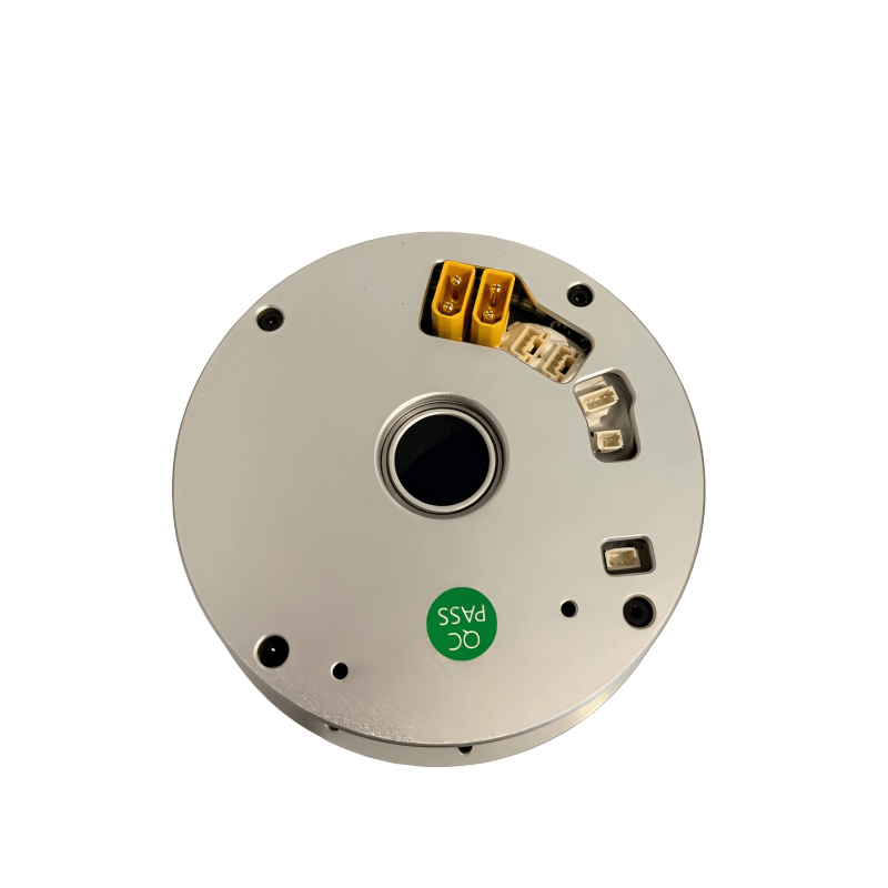 Ti5 ROBOT CRA-RI70-90-PRO motor top view showing center bore and yellow/white connector ports