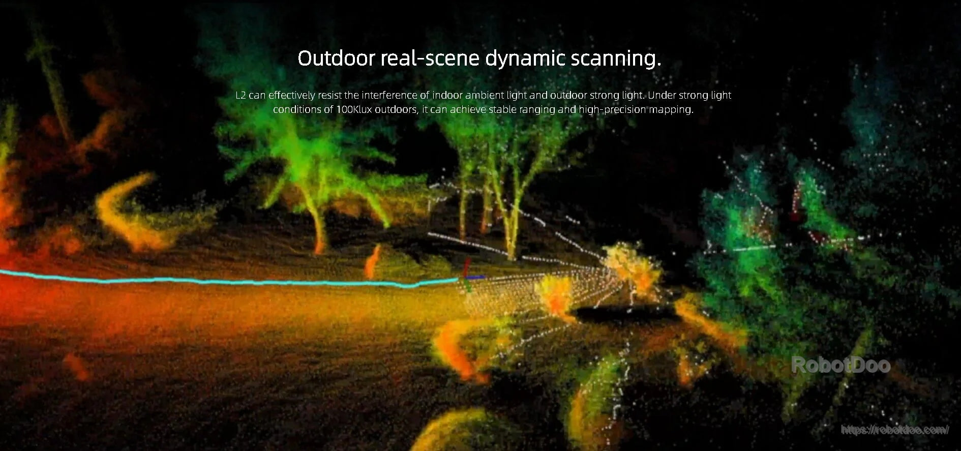 Outdoor point cloud mapping example under bright ambient light conditions for LiDAR navigation and scanning