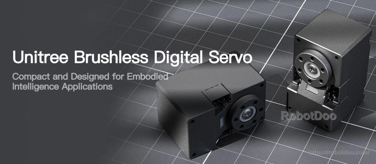 Unitree YS-342026 brushless digital servo motor actuator, compact integrated joint module on dark background