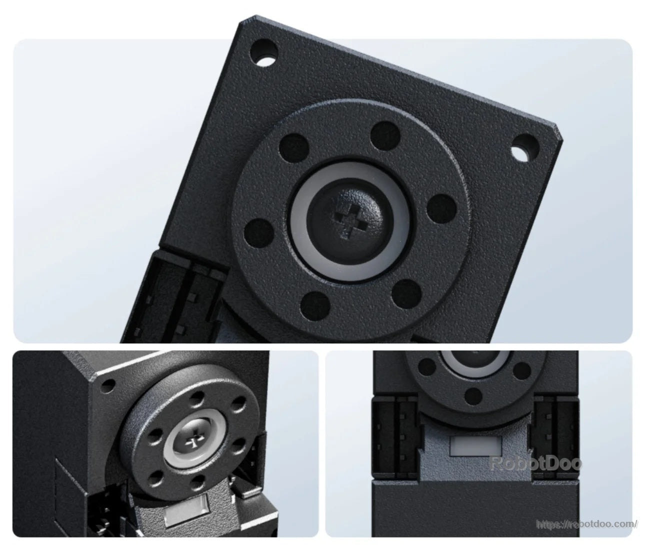 Close-up of Unitree YS-342026 servo motor front output flange with bolt pattern and housing details