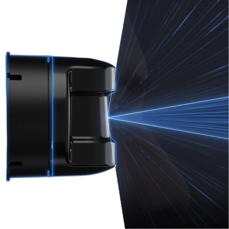 Unitree L2 LiDAR sensor top view with blue scanning beam graphic showing wide field-of-view