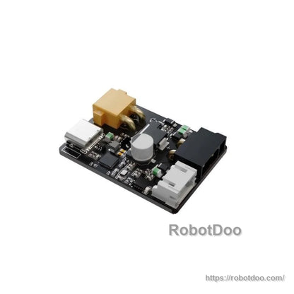 Servo motor driver control board with USB-C port, power connector, and signal sockets