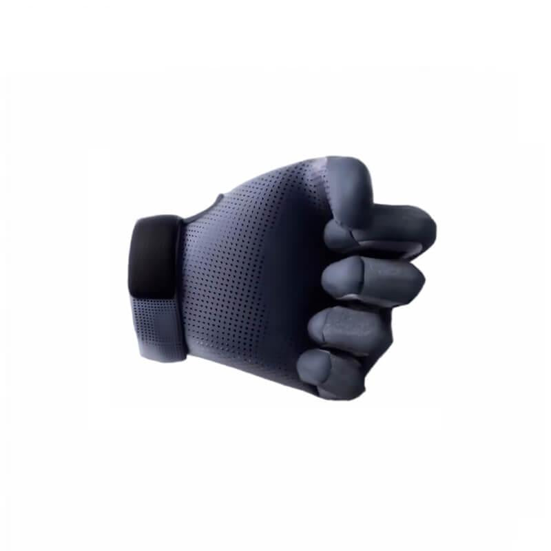 WUJI GLOVE Pressure Sensor glove in clenched-fist pose, showing finger padding and wrist strap