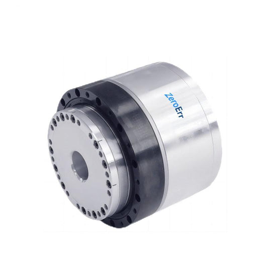 ZeroErr eRob90 Type I robot joint motor, angled view with circular mounting flange and hollow shaft opening