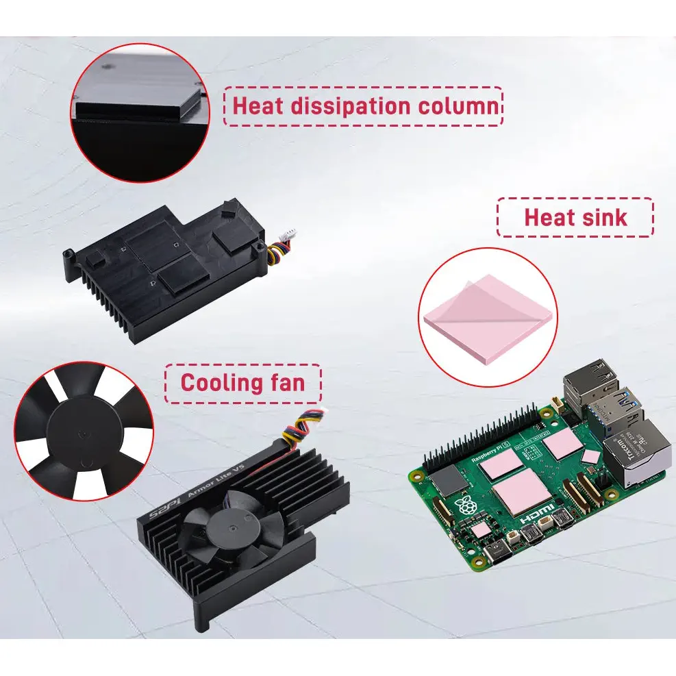 Armor Lite V5 Heatsink with Integrated 3510 Fan for Raspberry Pi 5