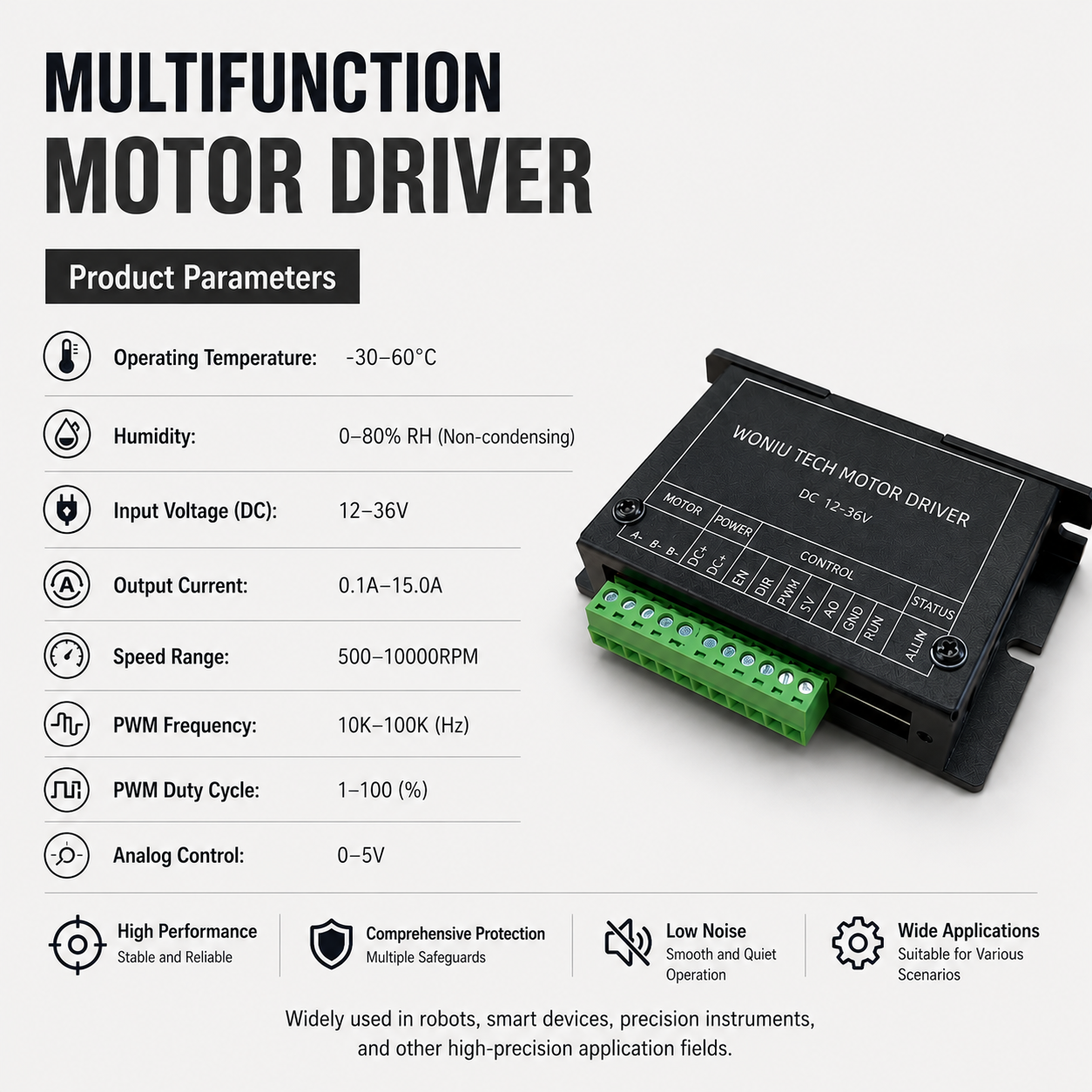Three-Phase Brushless DC Motor Driver DC 12-36V PWM Analog Potentiometer Speed Controller for Hall & Sensorless BLDC Motors