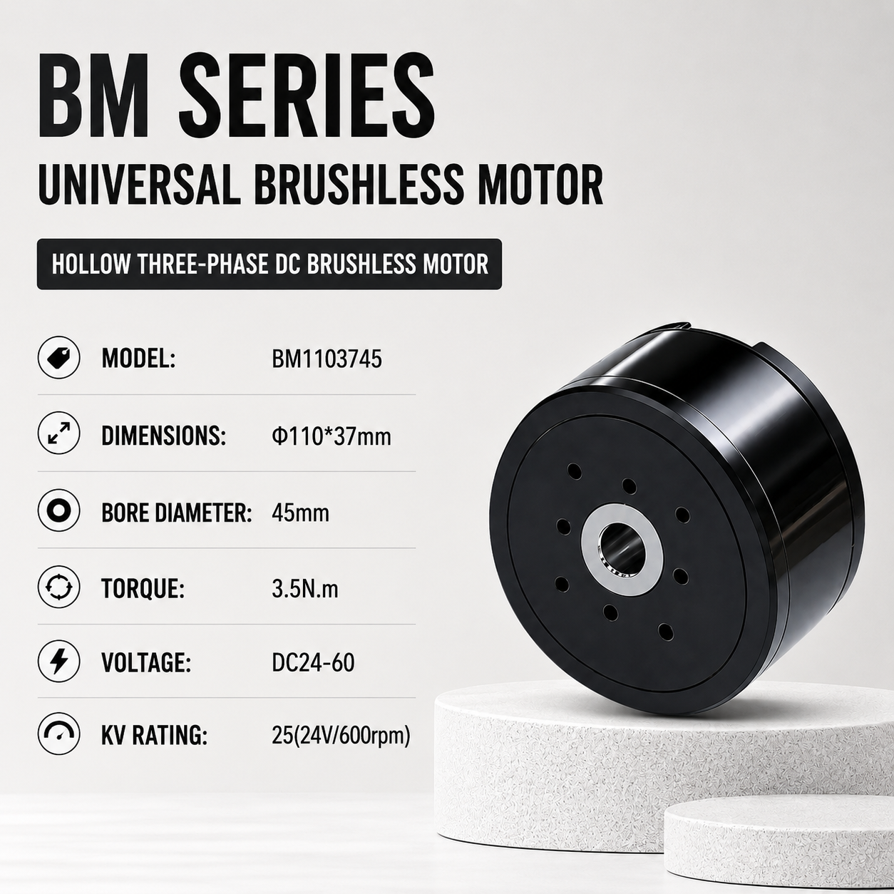 BM Series Hollow Shaft BLDC Motor Flat Outrunner Torque Motor for Robot Joint Gimbal AGV Robotics