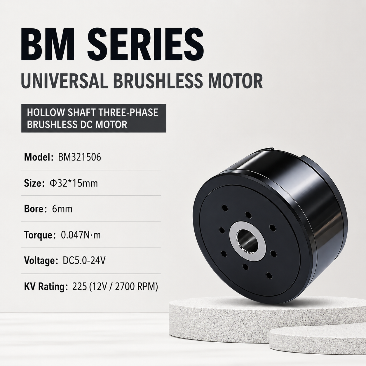 BM Series Hollow Shaft BLDC Motor Flat Outrunner Torque Motor for Robot Joint Gimbal AGV Robotics