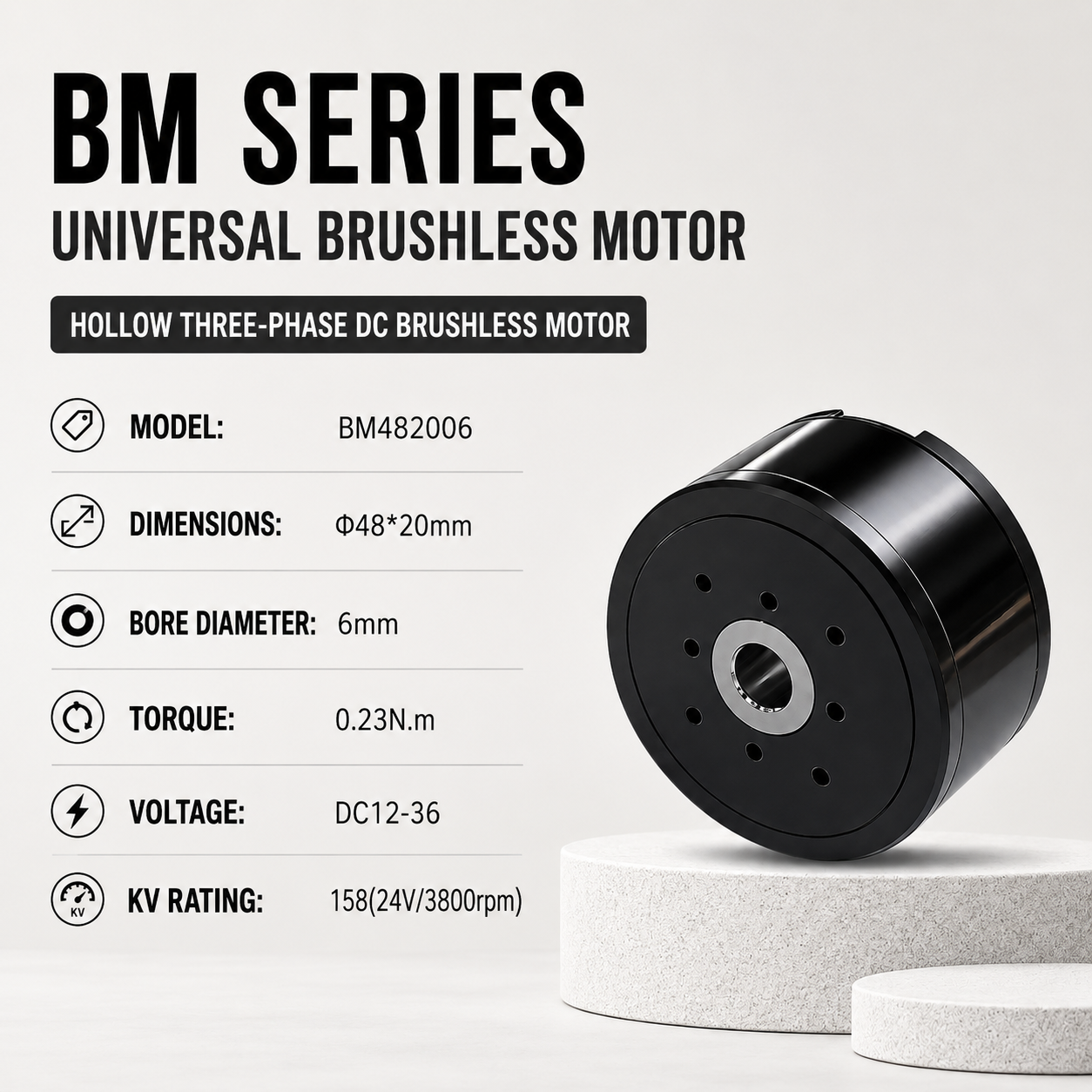 BM Series Hollow Shaft BLDC Motor Flat Outrunner Torque Motor for Robot Joint Gimbal AGV Robotics