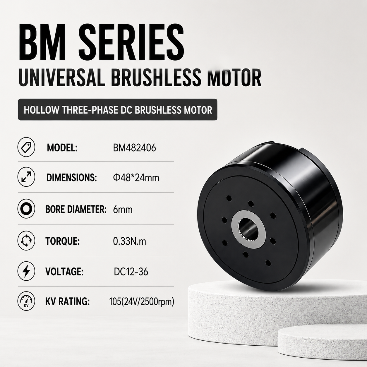 BM Series Hollow Shaft BLDC Motor Flat Outrunner Torque Motor for Robot Joint Gimbal AGV Robotics