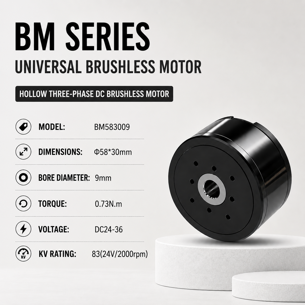 BM Series Hollow Shaft BLDC Motor Flat Outrunner Torque Motor for Robot Joint Gimbal AGV Robotics
