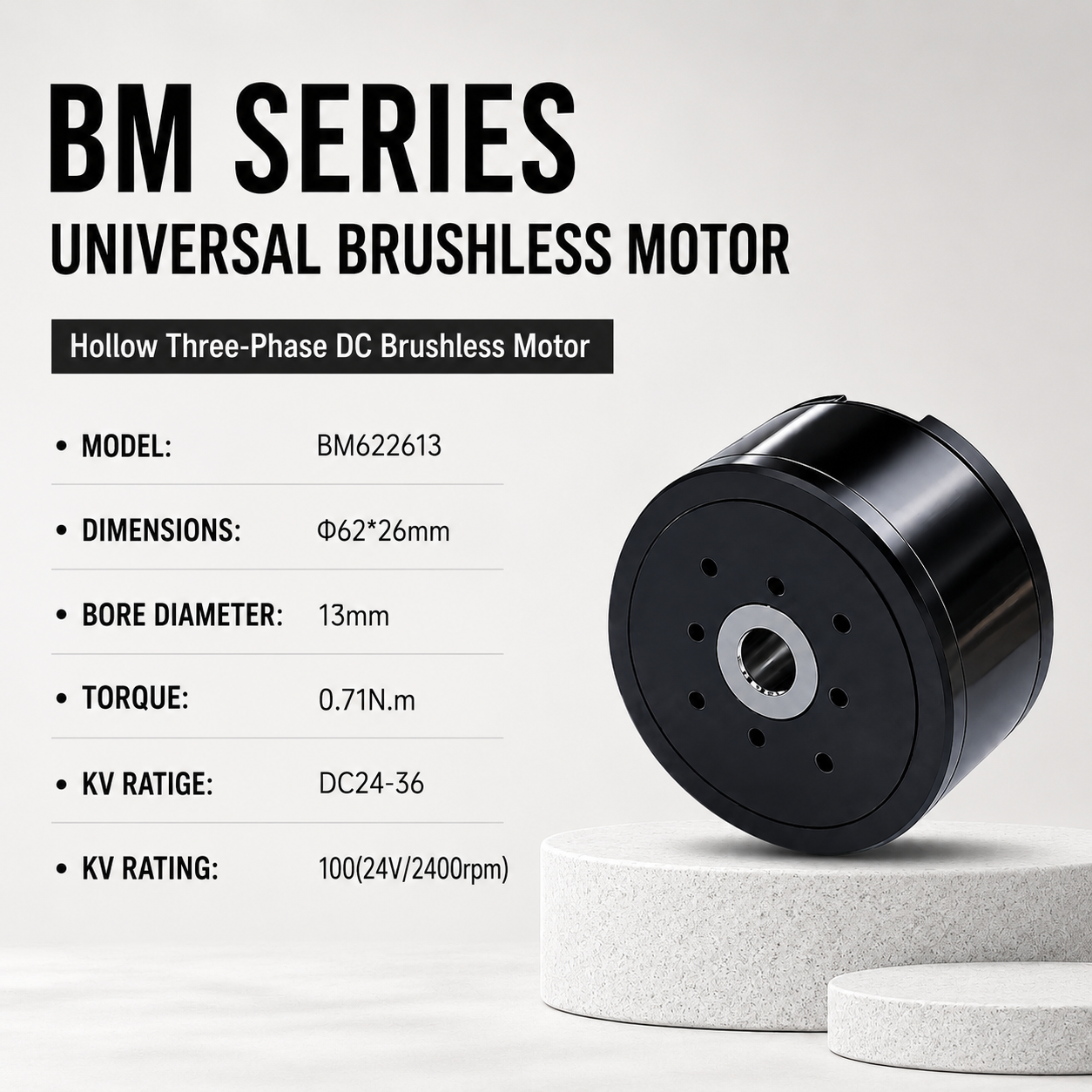 BM Series Hollow Shaft BLDC Motor Flat Outrunner Torque Motor for Robot Joint Gimbal AGV Robotics